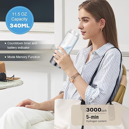 Hydrogen Water Bottle Generator with SPE/PEM–Portable Molecular Hydrogen Rich Water Machine, Rechargeable,5000 ppb,LED Timer for Home, Office, Travel, Sports,Birthday & Christmas Gift