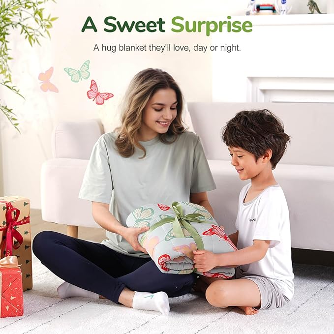 Sivio Weighted Blanket 5lbs, Butterfly Friends Cooling Weighted Lap Blanket, Breathable Heavy Throw Blankets for Sleeping, Washable, 36"x48", White