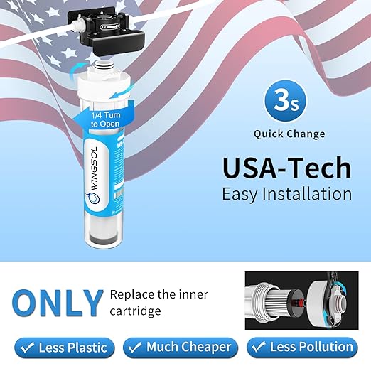 WINGSOL Water Filter for Sink with Faucet, Reduce Heavy Metals/Chlorine/PFAS/PFOA/PFOS/Odor/Sediment, NSF/ANSI 42&53 Improve Taste, EZ Change Life Indication Mineral pH+ Under Sink Water Filter
