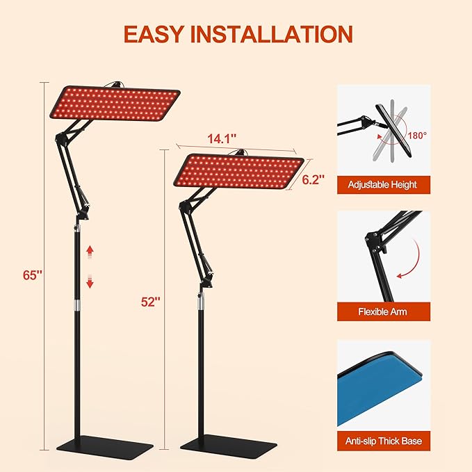 Morfone Red Light Therapy for Body Face - Infrared Light Therapy Lamp 660nm, 850nm, 940nm Tri-Wavelength LED Beads Panel with Height Adjustable Stand for Home Use, Gift for Women Girls, S