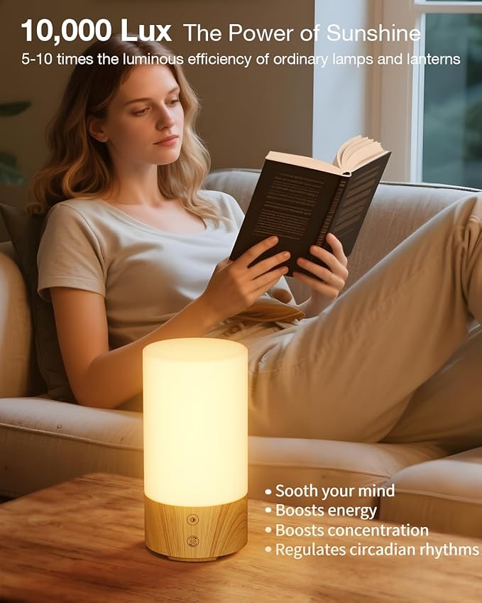 Light Therapy Lamp 10000 Lux Sun Lamp, UV-Free with 3 Color Temperatures, 4 Brightness & Timer, Remote Control, Sunlight for Home, Office, Shift Worker