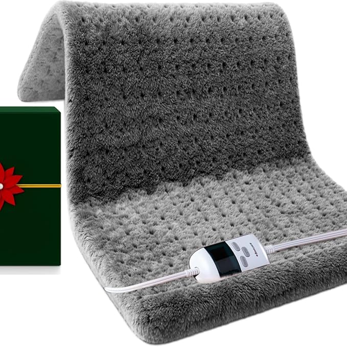 Boncare® Ultra Plush XXL Heating Pad for Neck and Shoulder and Back with Auto-Off, Stay-On Warmth Up to 18 Hours, 6 Heat Levels, 12.6 ft Cord for Bed Foot Warmer with Gift Box (Warm Pebble, 20"x24")