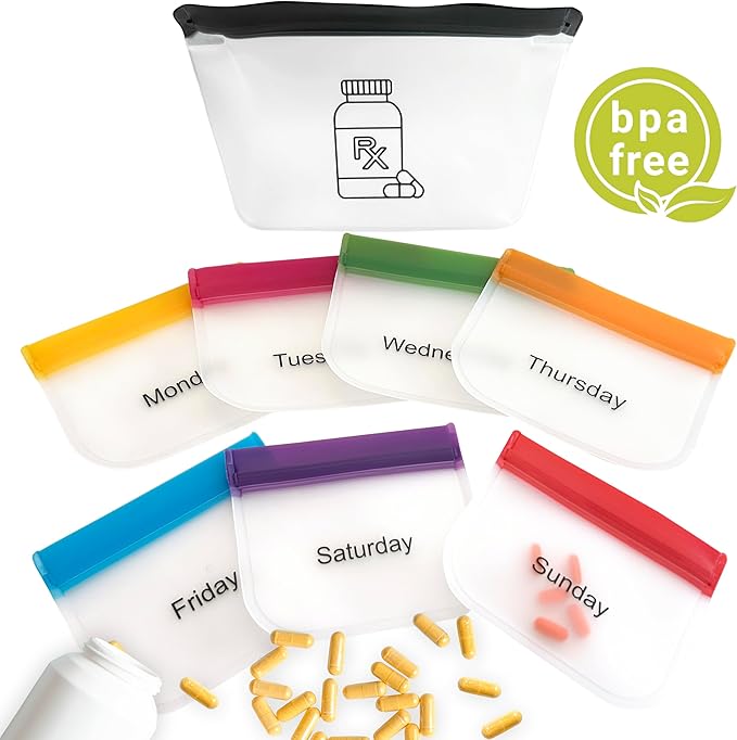 8 Day Pill Pouch Organizer – AM PM Medicine Organizer & Travel Pill Case Set, Large Weekly Pill Dispenser & Holder, Vitamin Box for Medication, Pills, Dose & Small Items