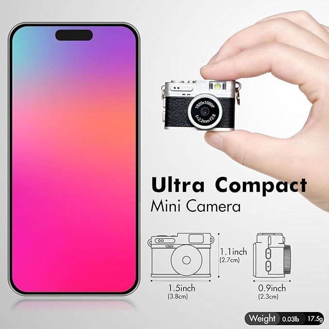 Mini Keychain Camera, Small Retro Snap, 1080P Tiny Digital Camera with 32GB Card, Vintage Nostalgia Pocket Video Recorder Vlogging Photo for Travel Study (Black)