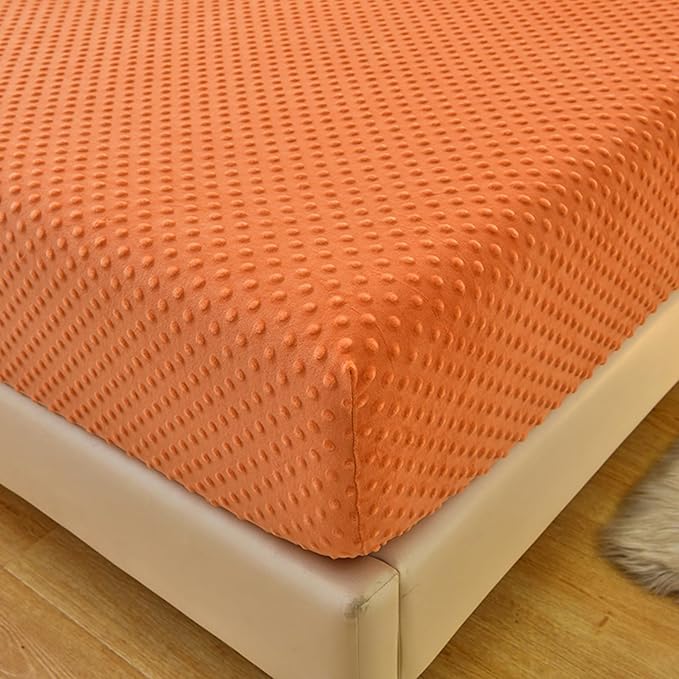 ZIQINPSQ Coral Velvet Fitted Sheet-Thickened Cold-Resistant and Warm Bed Sheets-Soft Velvet Fleece Fitted Sheets with-Elastic All Around. (Orange, King)