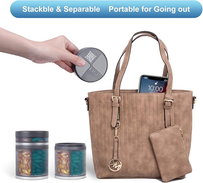 Extra Large Supplement Organizer and Portable Pill Case with 8 Compartments Double Layers Medicine Dispenser Monthly Vitamins Organizers Pill Bottle, Gray