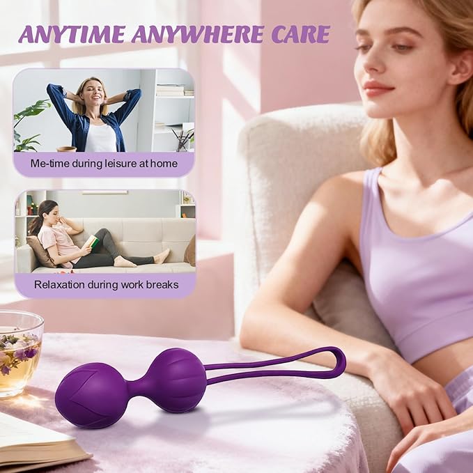 Kegel Balls for Women - 4-Piece Pelvic Floor Exercise Weights Set for Postpartum Recovery & Bladder Support, Medical Silicone Kegel Trainer for Home, Yoga & Travel Use (Purple)
