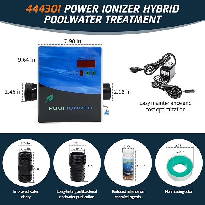 444301 Pool ionizer System, Pool Purifier with Active Level Control for In-Ground and Above-Ground Pools, Hot Tubs