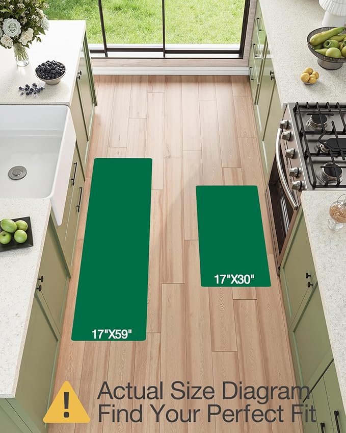 LUMI Anti-Fatigue Kitchen Floor Mats Set of 2,Cushioned Comfort Standing Rug Waterproof 2PCS, Non-Slip Ergonomic Foam Runner for Sink, Laundry, Office & Home,17x29+17x59,Khaki Garden