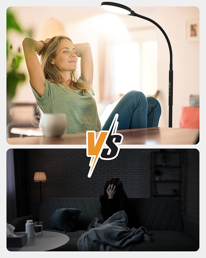 Sun Lamp, 11000 Lux Full Spectum UV-Free LED Daylight lamp Floor Lamp with 5 Modes, 3 in 1 Mount, CRI97 Adjustable 10 Brightness/Timer/Memory, Black