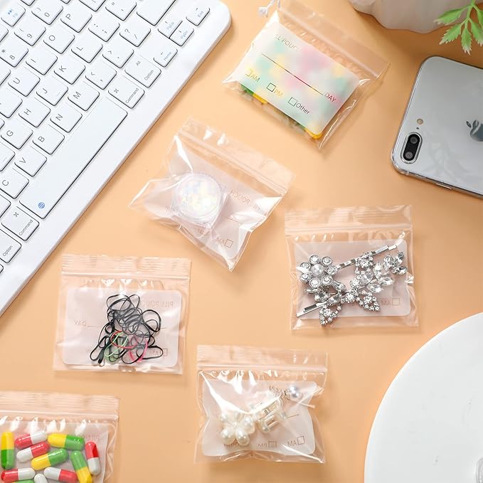1000 Pcs Pill Bags 3 x 2.75 Inch Pill Pouch Bags Portable Plastic Travel Pill Packets Daily Am Pm Medicine Organizer Storage with Labels for Storing Vitamins Cod Liver Oil Medication