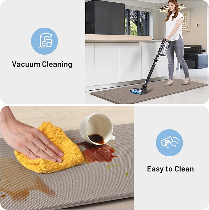 StepLively Kitchen Mat, 2 PCS Kitchen Rugs, Cushioned Kitchen Mats for Floor, Anti Fatigue Kitchen Rug Set, Non-Skid Standing Mat for Kitchen, Office, Sink, 17.3"x30"+17.3"x70", Khaki