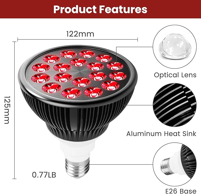 Red Light Therapy Bulb, 18 LEDs 660nm Red Light Therapy for Face and Neck, High Irradiance, Large Coverage Area Red Light Therapy Lamp, Suitable E26 Socket(Only Bulb)