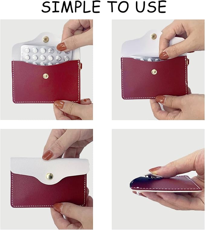 Birth Control Pill Case PU Contraceptive Pills Medication Sleeve Pouch Holder - 4.3' x 3' Packets Holder (RED)