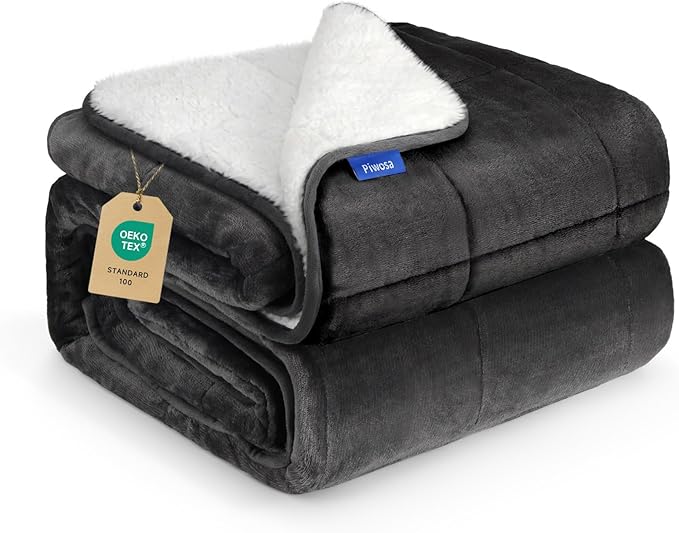 Weighted Blanket for Adults Queen Size 20 lbs 60x80 inches, Sherpa Fleece Throw Blanket with Soft Plush Flannel Top, Fuzzy Fluffy Cozy Warm and Thick Heavy Blanket for Winter