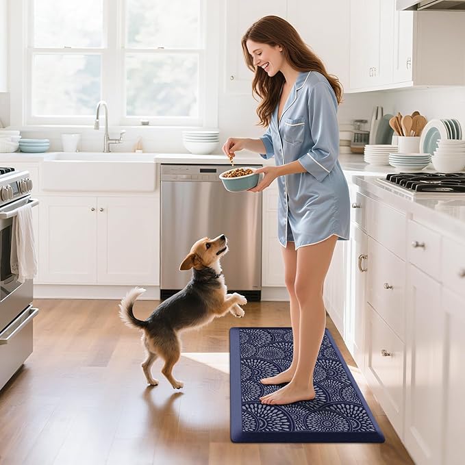 Mattitude 4/5 Inch Kitchen Mat, 20x32in Heavy Duty Ergonomic Comfort Foam Standing Desk Mat, Waterproof Non-Slip Standing Mats and Rugs for Kitchen, Office, Blue
