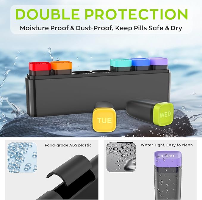 Weekly Pill Organizer 1 Time a Day, HIONXMGA Detachable Travel Pill Box 7 Day, Large Medicine Pill Case Container for Daily Medication Vitamin Supplement Fish Oil, Portable Week Pills Holder, Black