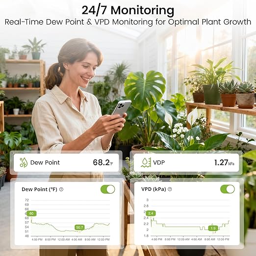 MOCREO WiFi Reptile Hygrometer Indoor Thermometer, Smart Humidity and Temperature Sensor, Remote Monitor with App Push Notification, Email Alerts, 2-Year Data Export, for Greenhouse Incubator
