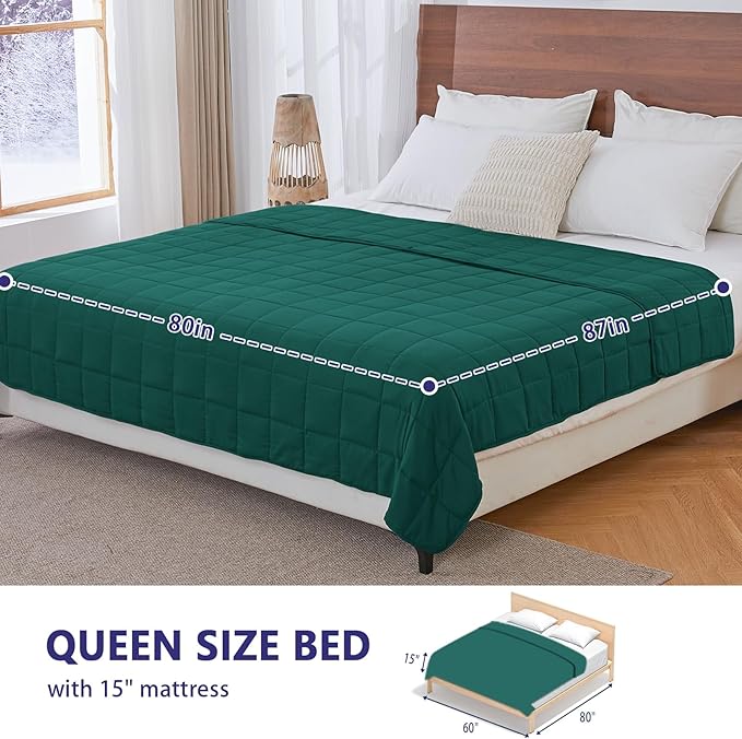 King Size Weighted Blanket for Adults (30 lbs, 80” x 87”, Dark Green) Cooling Heavy Blanket for Sleeping Perfect for 290-310 lbs, Breathable Blanket for Adults & Couple All Season, Machine Washable