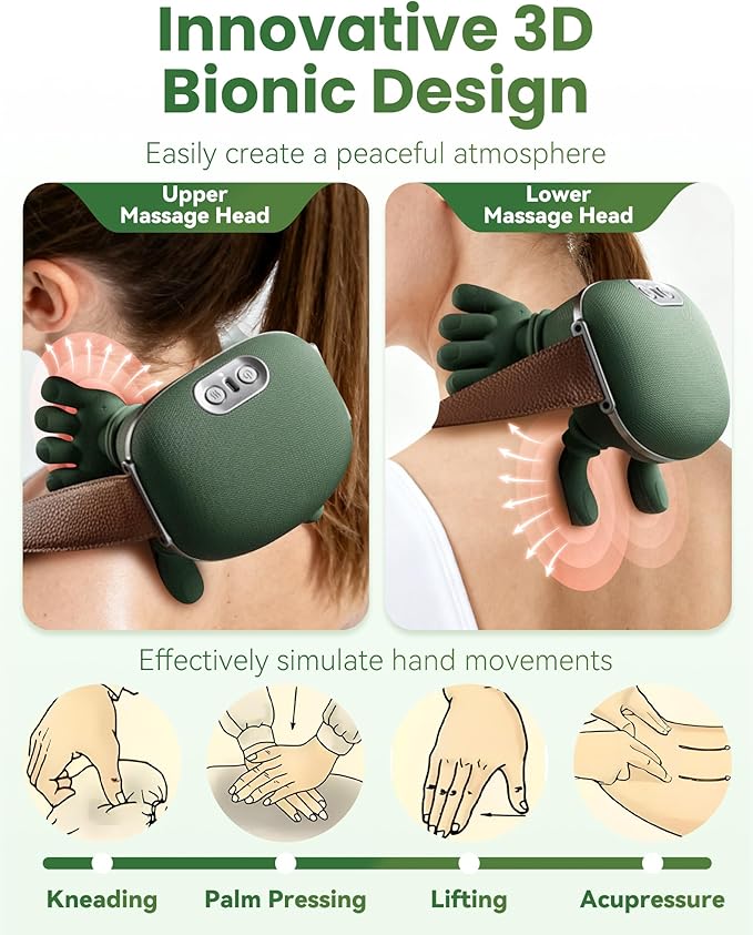 Neck and Back Massager, Official 4D Deepkneading Neck Massager 2.0 with Heat, Wireness with 2 Temp Levels & 3-Speed for Pain Relief Deep Tissue (1Pcs)