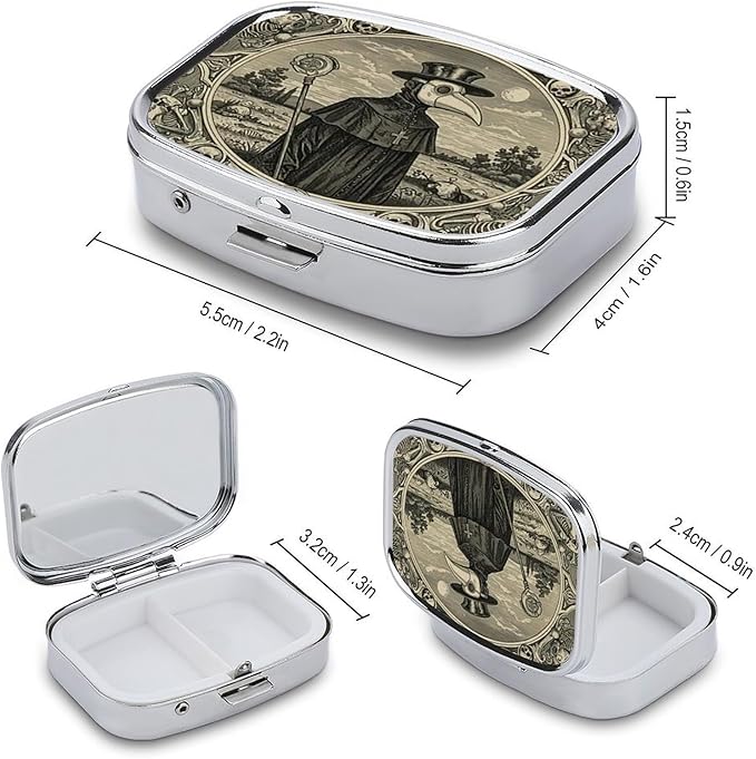 Metal 2 Compartment Pill Organizer Travel Friendly Portable Compact Pill Box Cute Pill Case,for Pocket Wallets Daily Portable Medicine Vitamin Tablet Storage (Doctor)