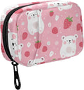 Fustylead Cute Cartoon White Bear and Strawberry Pill Organizer for Purse, Weekly Portable Pill Box with Zipper to Storage Vitamins Fish Oils Medications Supplements