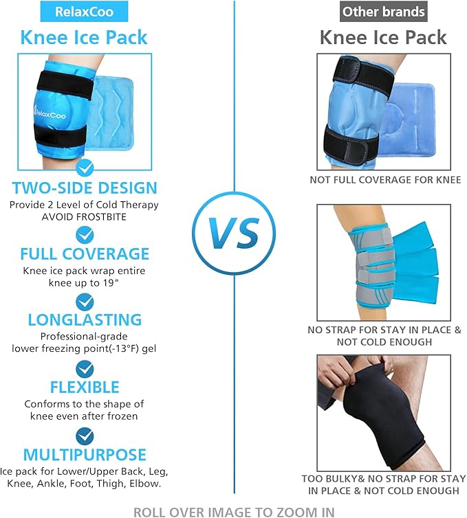 XXL Knee Ice Pack Wrap, Reusable Cold Pack for Knee Injury Pain and Swelling Relief