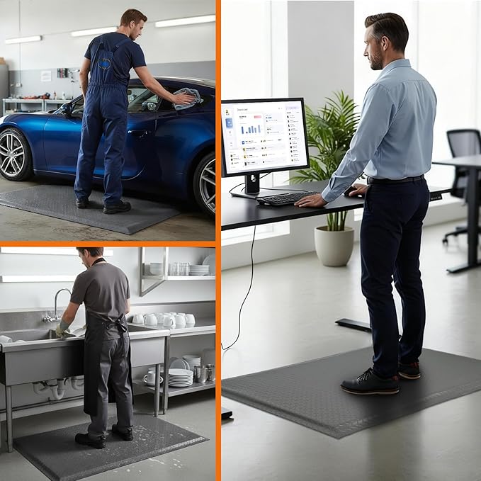 Nisorpa Anti Fatigue Mats Industrial 2' x 7' Ergonomic Standing Mat 15/16" Extra Thick Cushioned Shop Floor Mats Kitchen Mats Heavy Duty Commercial Diamond Plate Support for Leg & Back Pain, Grey