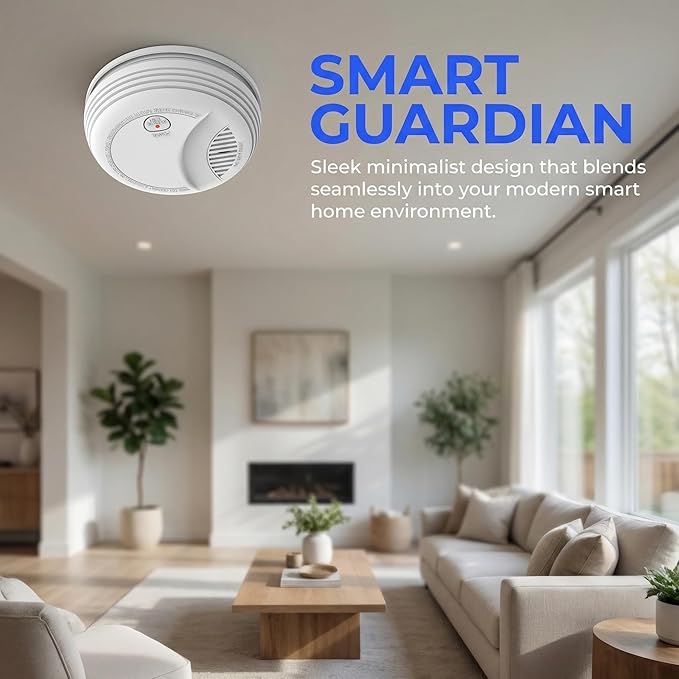 4 Pack Photoelectric Smoke Detector with 9V Battery Included Smoke Alarm, 10-Year Sensor, Test/Silence Button, Low Battery Warning, Easy Mount, Fire Alarm for Home Bedroom Living Room