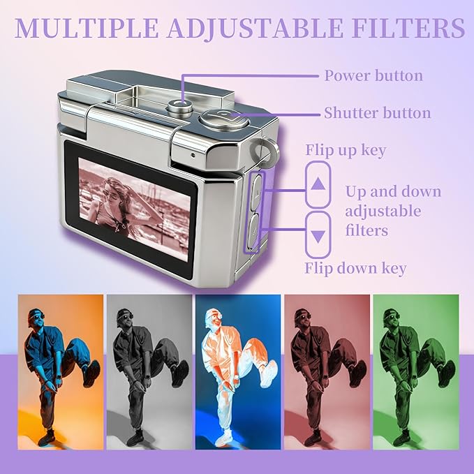 ‌Mini Keychain Digital Camera Purple - HD Mini Digital Camera with 0.96" Flip Screen & 32GB Card,Funny Gifts for Friends, for Mom