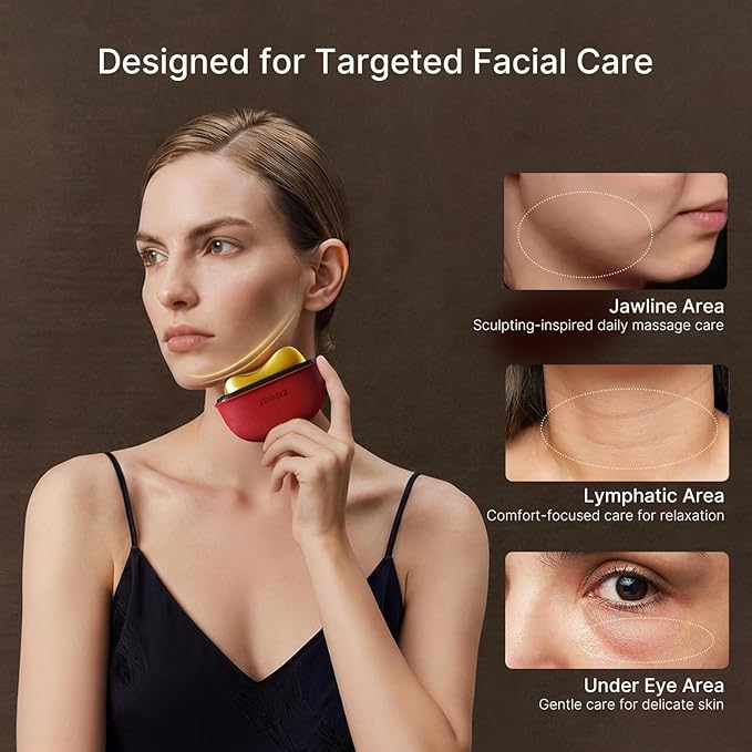 ZDEER LED Red Light Therapy for Face & Neck Massager Facial Care Device – Electric Gua Sha Brass Tool with Heat & Vibration for Firming, Sculpting & Skincare, Red