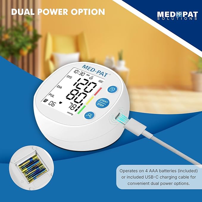 Med-Pat BP-R Blood Pressure Monitor - Digital Automatic Arm Cuff BP Machine - Large LCD, 2 Users, 120 Memories Each - Heartbeat & Still Detection - Portable, Easy - Round Design