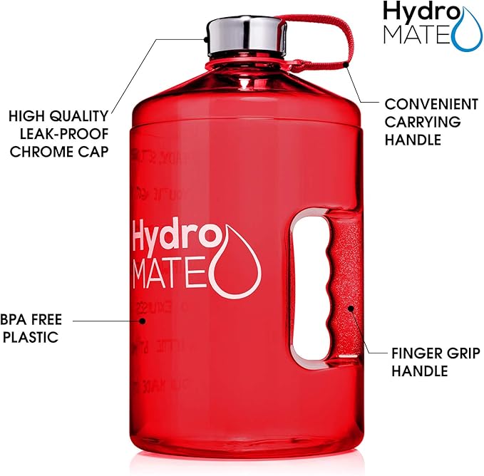 NatureWorks HydroMATE 1 Gallon Motivational Water Bottle with Times to Drink for the Day BPA Free Reusable Big Water Bottle with Handle 1 Gallon Water Bottles with Time Marker 128 oz