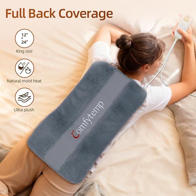 Comfytemp Himalayan Salt Weighted Heating Pad, Natural Moist Heating Pad for Back & Abdomen Comfort, Large Heated Pads for Women Men Mom Dad, 12"×24", FSA Eligible HSA，Electric Heat Warm with Auto-Off