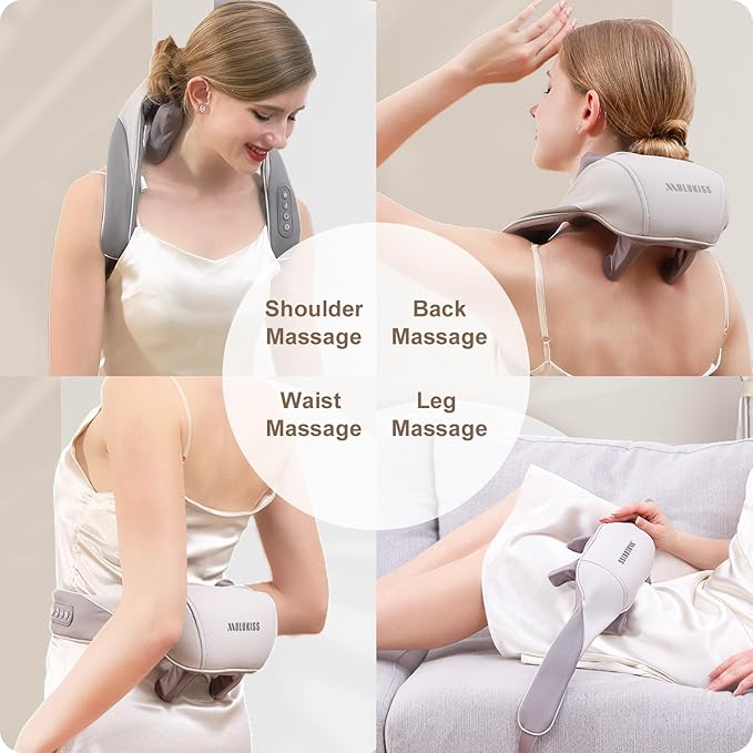 Neck and Shoulder Massager with Soothing Heat, Deep Tissue Kneading Shiatsu Massage Pillow for Back, Leg, Body Pain Relief, Electric Full Body Massager for Christmas Gifts