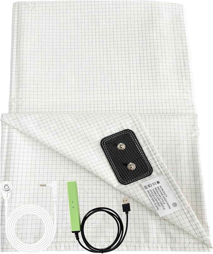 Grounding Sheets 90"x102" for Queen King Full CALI-King, Upgraded 10% Conductive Silver Fiber, 90% Organic Cotton for Improved Sleep, Square Grid White Grounded Bed Flat Sheet