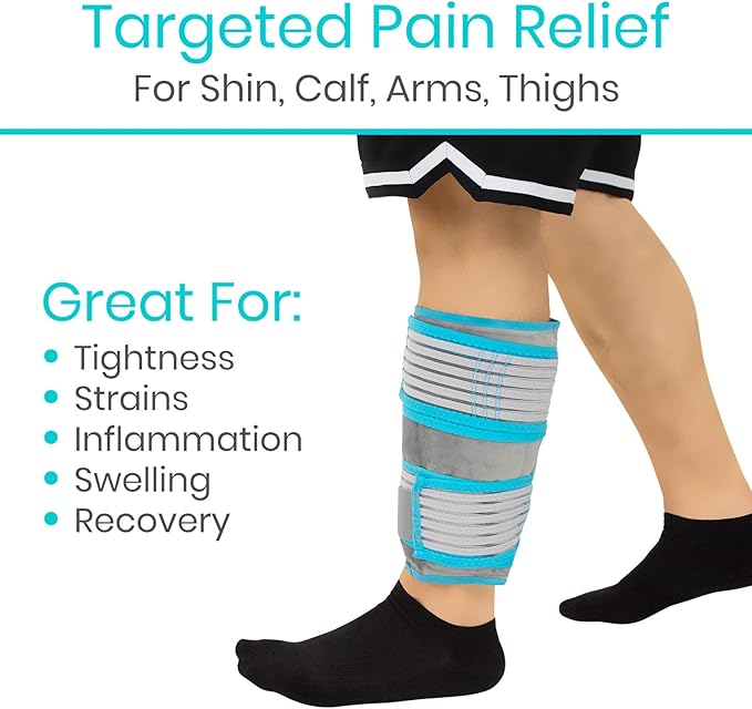 Vive Calf & Shin Ice Pack Wrap (Pair) - Extra Strength Hot & Cold Therapy for Shin Splints & Leg Pain - Adjustable Compression Straps to Stay in Place - Flexible When Frozen with 30+ Minutes of Cold