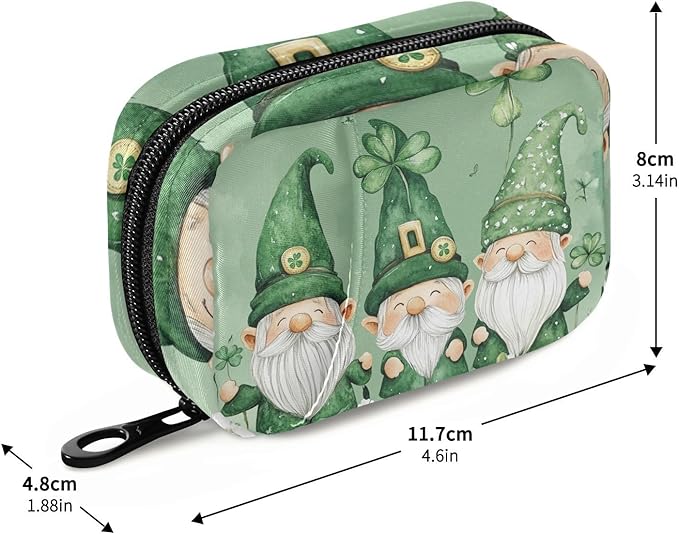 Travel Pill Case Gnomes with Shamrock Flowers Weekly Small Pill Box 7 Day Pill Box Pill Organizer Bag