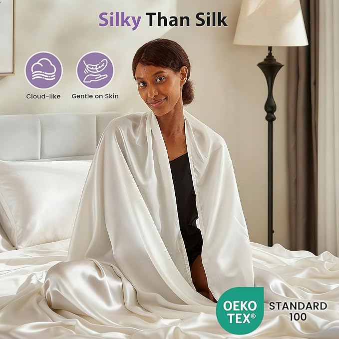 Silver Infused Bed Sheets, Cooling Sheets 3X Self-Cleaning with Mulberry Silk & Viscose Derived from Bamboo, Natural & Anti-Odor, Hypoallergenic Bedding for Hot Sleepers & Sensitive Skin - CK Set