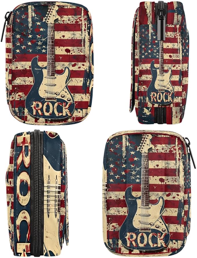 American Flag Guitar Abstract Travel Pill Organizer Box Weekly Portable Pill Case Daily Pills 7 Day Small Birth Control Pills Container Removable Compartments for Medicine Vitamins Fish Oil