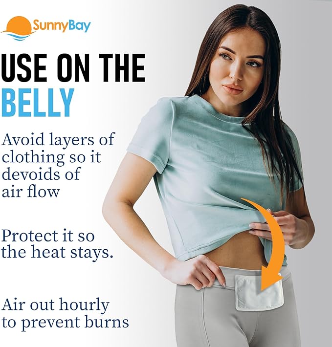SunnyBay Adhesive Heat Patches for Neck, Knee, and Upper or Lower Back, Air-Activated Heat Pads for Menstrual Cramps, Stiffness, Sprains, and More, Stick to Clothing, 5x3 inches, 15 Count