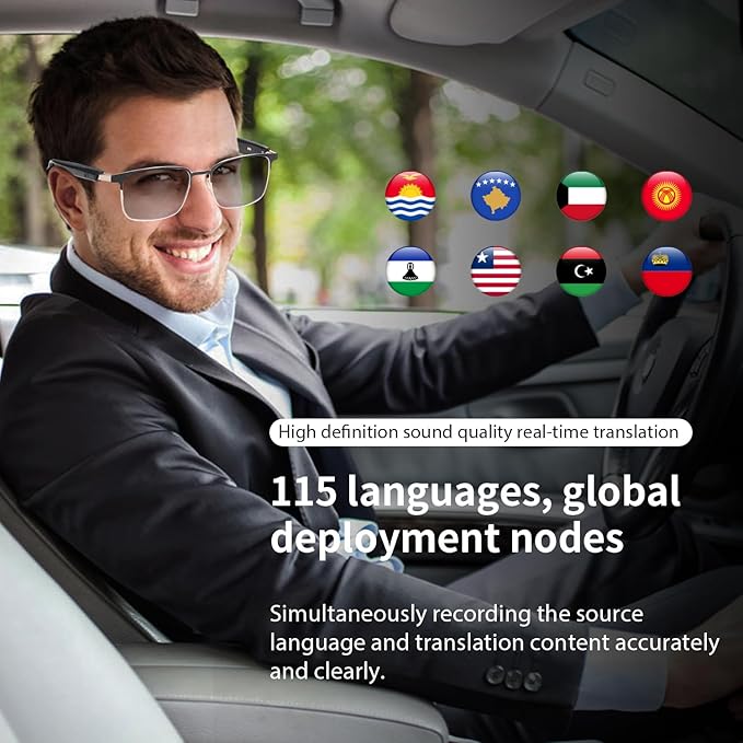 Smart AI Translator Glasses, Clear Blue Light Glasses for Woman Men, Simultaneous Interpretation Eyeglasses for 110+ Languages, Real-Time Translation, Remote Shooting,AI Smart Sunglasses for Travel -S