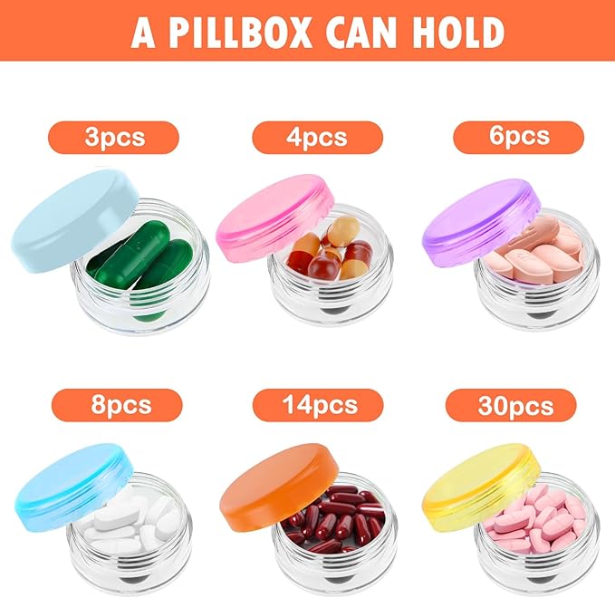 6 Pcs Small Pill Box Mini Pill Organizer Box Travel Pills Cases Holder Portable Daily Pills Container BPA Free Pocket Medicines Storage Container for Purse Pocket Briefcase (3 x 1.5 cm)