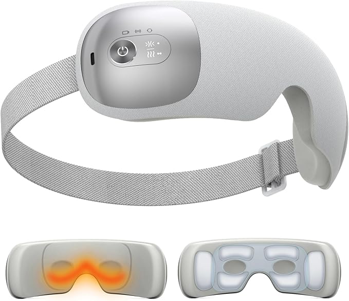 Ultra Light Eye Massager with 2 Level Heat, 120 Mins Uses, 3 Air Compression & Massage Modes, Heated Eye Mask with Bluetooth Music for Migraine Relief, Strain and Dry Eyes, Eye Relief for Women Men