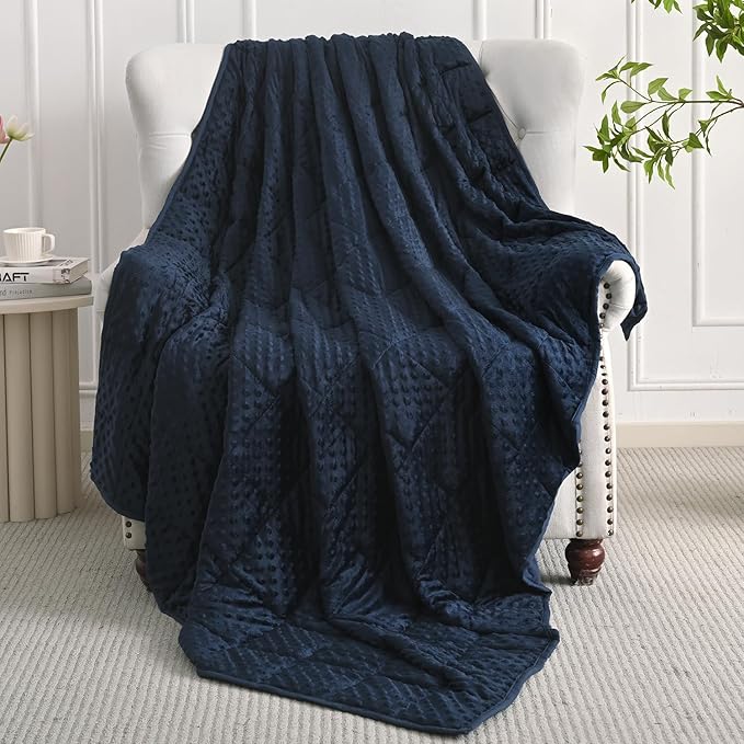 Mr. Sandman Weighted Blanket for Adults, Minky Heavy Blanket for Woman,Man Sleeping/Calm, Soft and Cozy Weighted Throw Blankets, Machine Washable, 80 x 87in, 25 lbs, Navy Blue