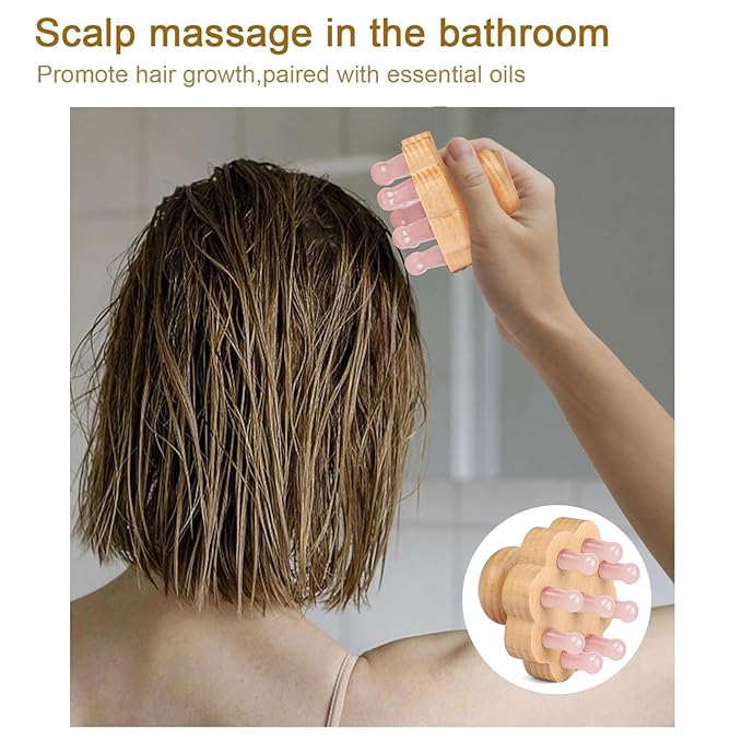 ideayard Scalp Massager,Head Scalp Comb,Rose Quartz Tooth-Wooden Comb for Head Stress Relax Massage Tool for Hair Growth Relieve Headaches