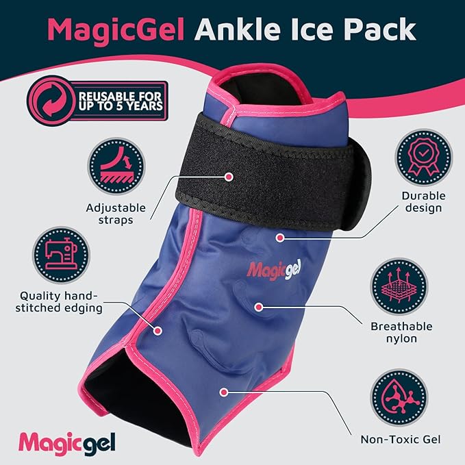 Magic Gel Ankle Ice Pack Wrap for Swelling, Reusable Ice Packs for Ankle Injuries, Flexible Hot & Cold Packs, Foot Ice Pack Wrap Ice Socks for Sprained Ankle, Achilles Tendonitis & Fasciitis Relief