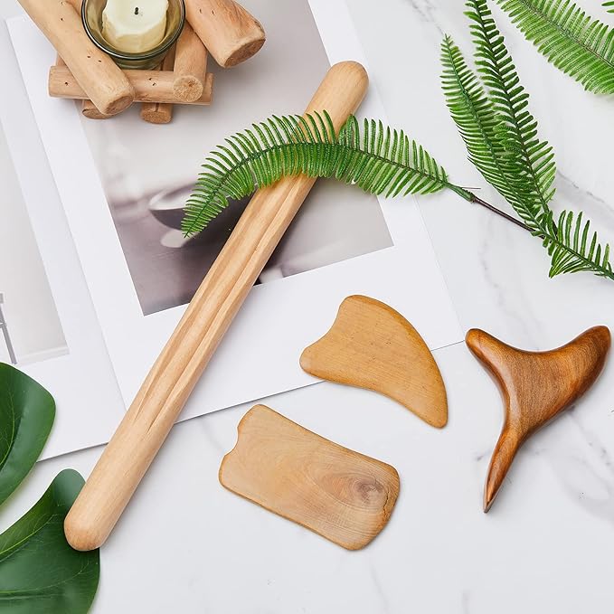 Amylove 21-in-1 Maderoterapia Kit Wood Therapy Massage Tools Set Therapy Tools for Body Sculpting Muscle Pain Relief Lymphatic Drainage Women Face Roller Fascia Massage Anti Body Contouring