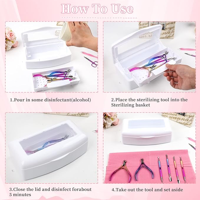 Nail Tool Sterilizer Box, Plastic Sterilizing Tray, Plastic Clean Sterilizing Box Storage Organizer for Nail, Tweezers, Eyelash Extensions, Hair Salon, Spa & Cutter Manicure Equipment(White)