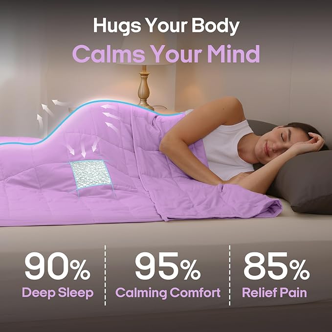 ZonLi Weighted Blanket for Adults (100% Cotton, 60"x80", 20lbs, Queen Size Light Purple) High Breathability Heavy Blanket, Soft Material with Premium Glass Beads, All-Season, Easy Care